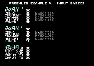 freemlib Example 4: Input Basics (followed by various player inputs, explained below)